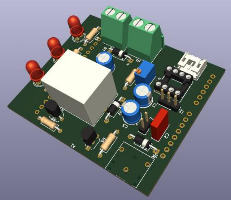 3D render of the assembled PCB