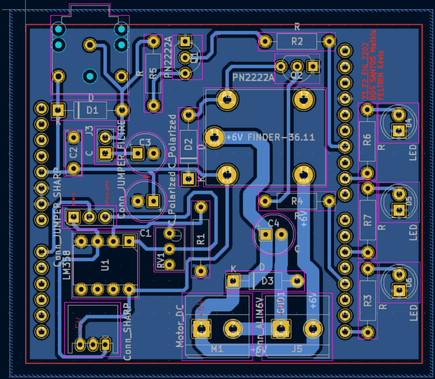 PCB layout with footprints and routing
