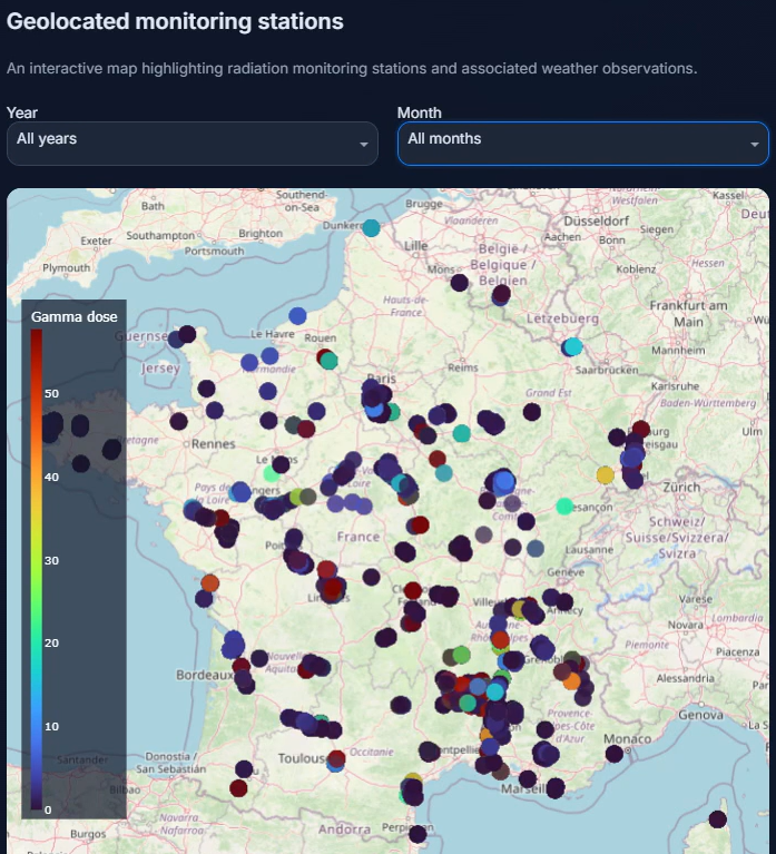 Geolocated monitoring stations in France